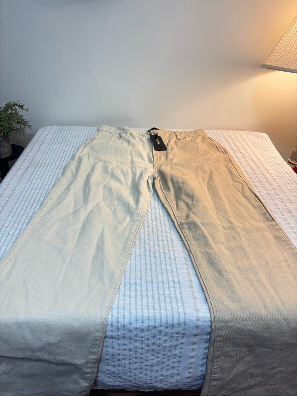 Shinestar Two-Tone Cream and Beige Straight-Leg Chinos